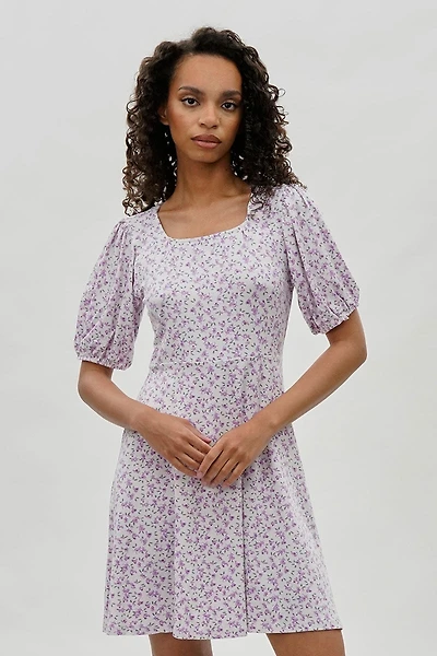 Costa Blanca Floral Square Neck Day Dress - Lavender