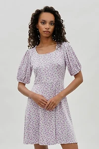 Costa Blanca Floral Square Neck Day Dress - Lavender