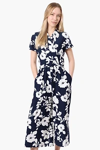 Beechers Brook Floral Short Sleeve Crossover Jumpsuit - Navy