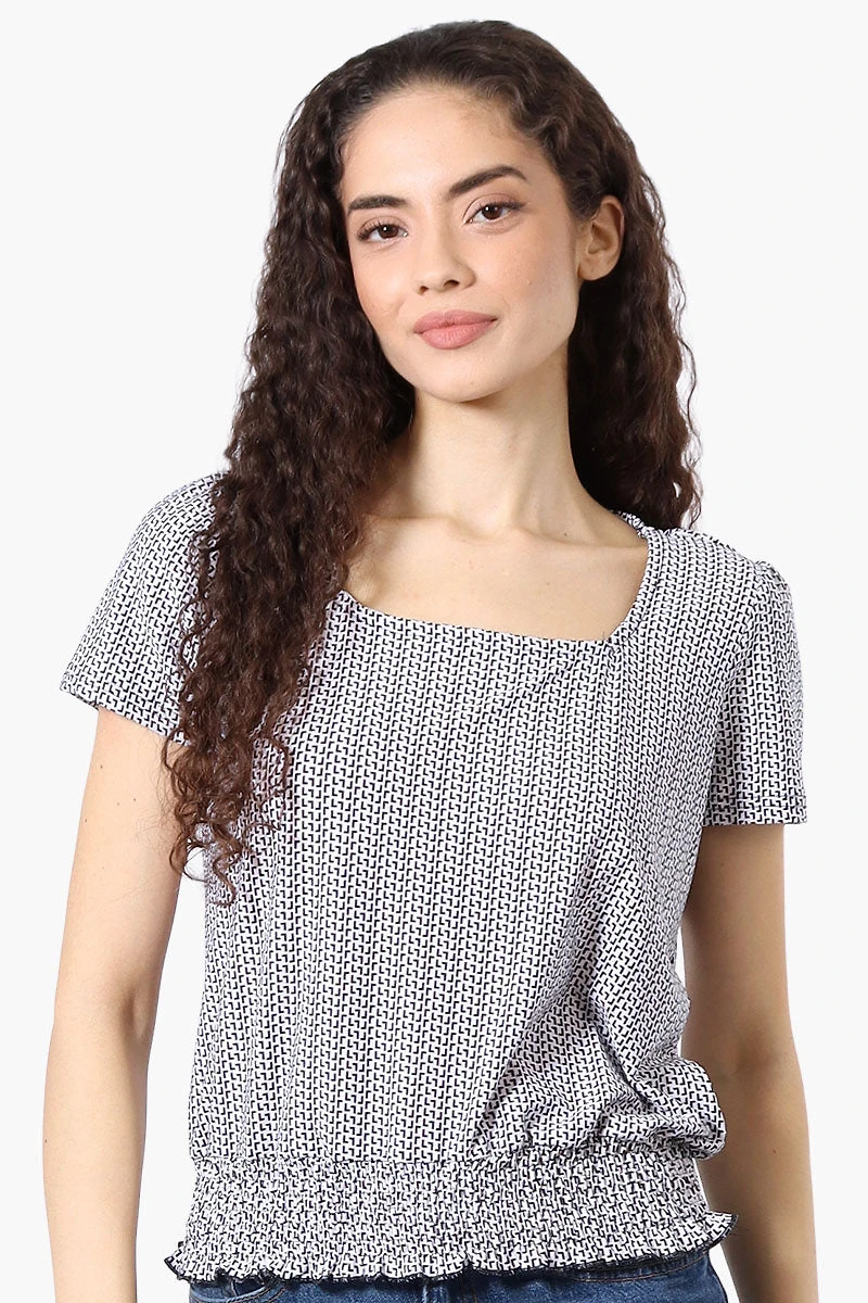 Beechers Brook Patterned Square Neck Smocked Tee - White