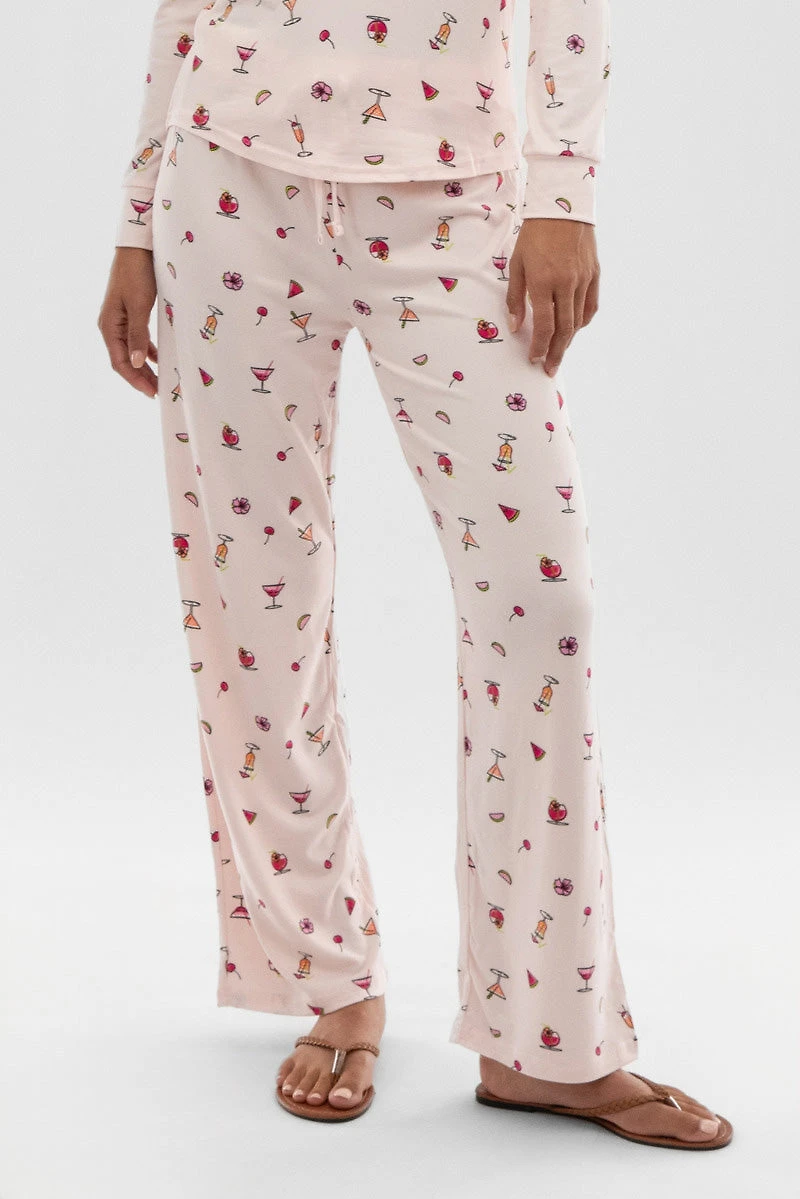 Canada Weather Gear Drink Print Wide Leg Pajama Pants - Blush