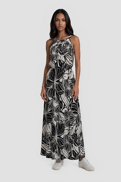 Cinched Waist Maxi Dress - Black
