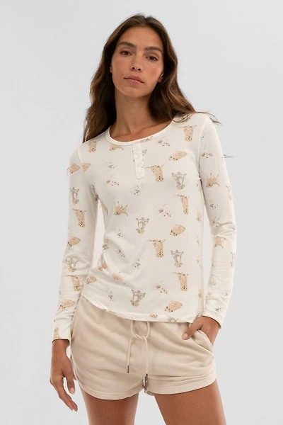 Canada Weather Gear Dog Print Henley Pajama Top