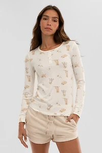 Canada Weather Gear Dog Print Henley Pajama Top