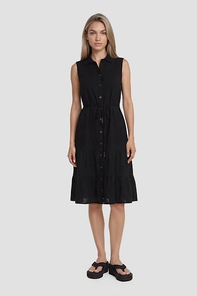 Sleeveless Button Up Day Dress - Black