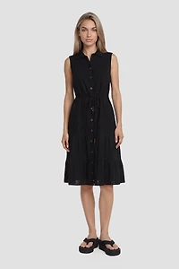 Sleeveless Button Up Day Dress - Black