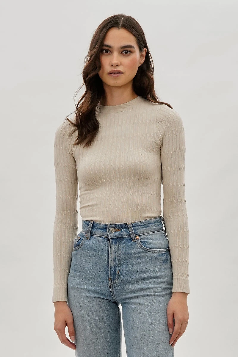 International INC Company Ribbed Crewneck Long Sleeve Top