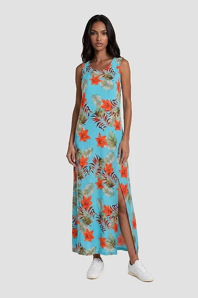 Sleeveless Side-Slit Maxi Dress - Turquoise