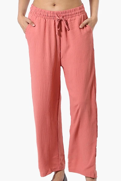 Tie Waist Wide Leg Crinkled Pants