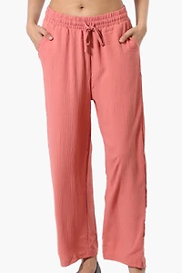 Tie Waist Wide Leg Crinkled Pants