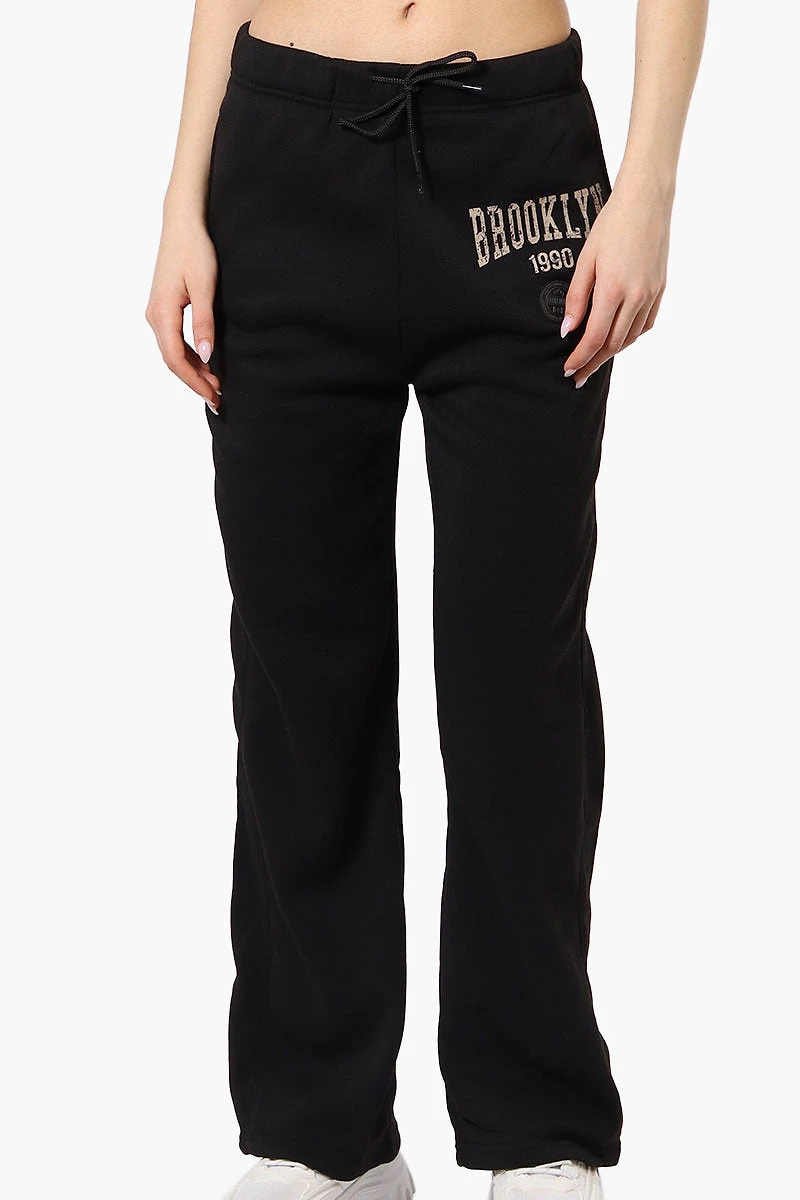 Fahrenheit Brooklyn Print Fleece Sweatpants - Black