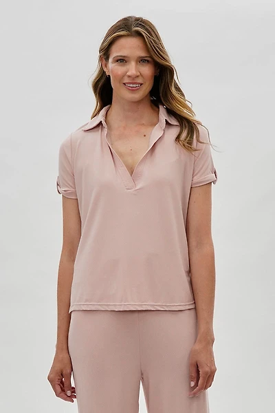 Costa Blanca Short Sleeve Split Neck Blouse