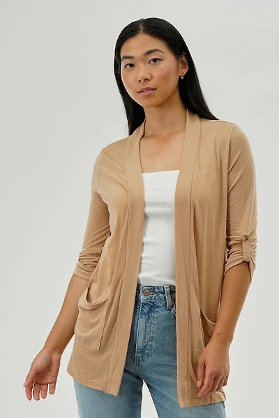 Fahrenheit Lightweight Wrap Cardigan - Camel