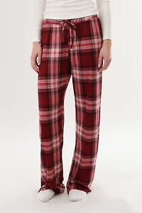 Wide Leg Plaid Pajama Pants - Burgundy