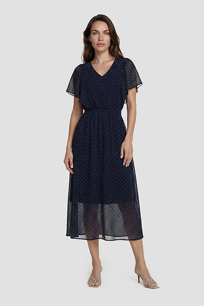 Bell Sleeve V-Neck Midi Dress