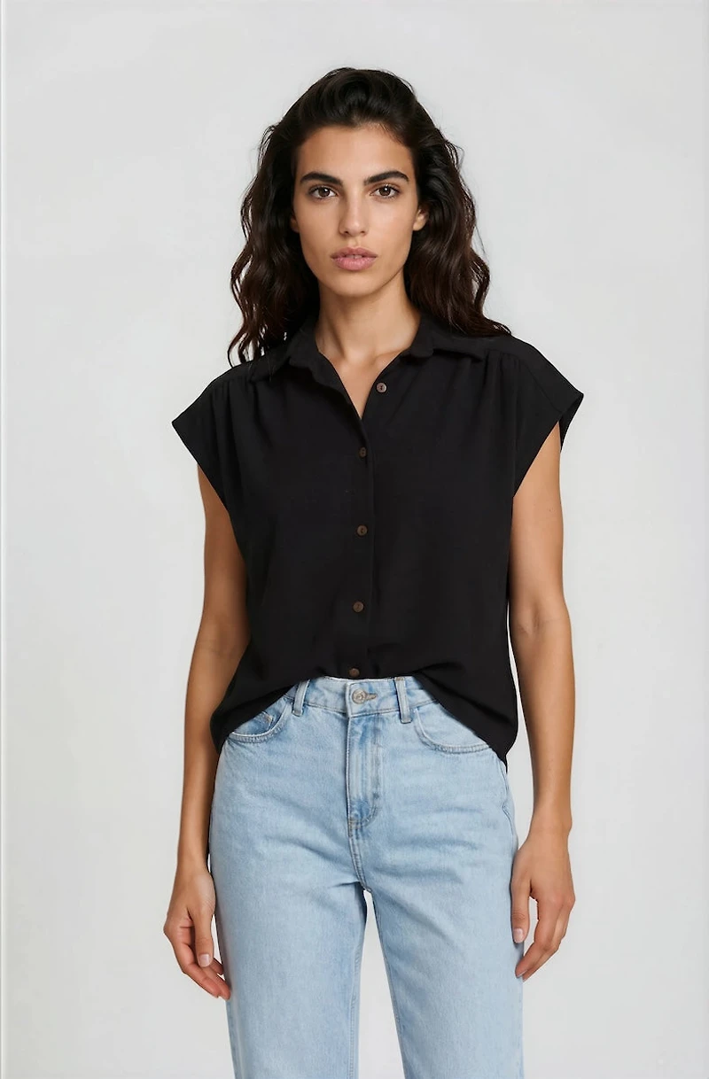 Cap Sleeve Button Down Shirt