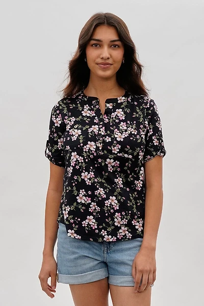 International INC Company Floral Short Sleeve Blouse