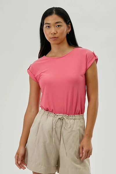 Short Sleeve Split Back Blouse - Pink