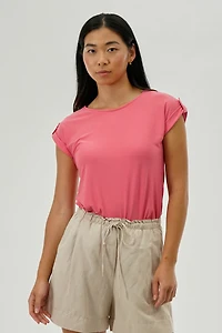 Short Sleeve Split Back Blouse - Pink