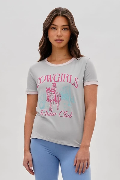 Stylexchange Vintage Cowgirl Graphic Ringer Tee - Grey