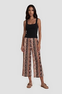 Printed Wide Leg Cropped Pants - Orange