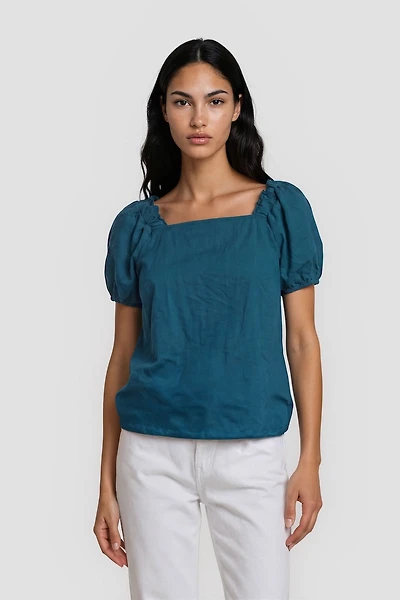 Square Neck Bell Sleeve Top - Teal