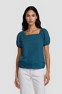 Square Neck Bell Sleeve Top - Teal