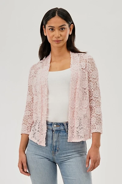 Costa Blanca Floral Lace Shrug Cardigan - Pink