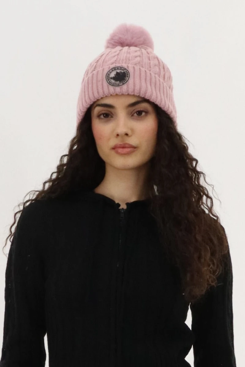 Gloves and Cable Knit Hat - Pink