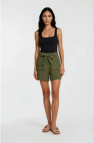 High Waisted Cargo Shorts - Green