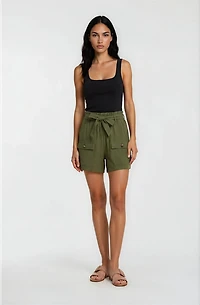High Waisted Cargo Shorts - Green