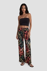 Plant Print Pants With Drawstring - Multi