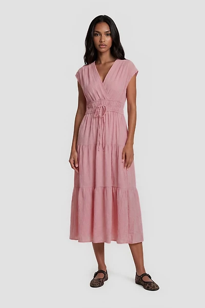 Sleeveless Cinched Waist Maxi Dress - Pink