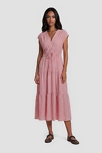 Sleeveless Cinched Waist Maxi Dress - Pink
