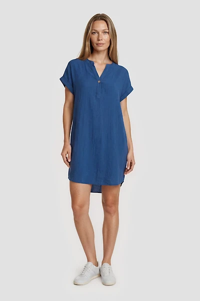 Short Sleeve Day Dress - Blue