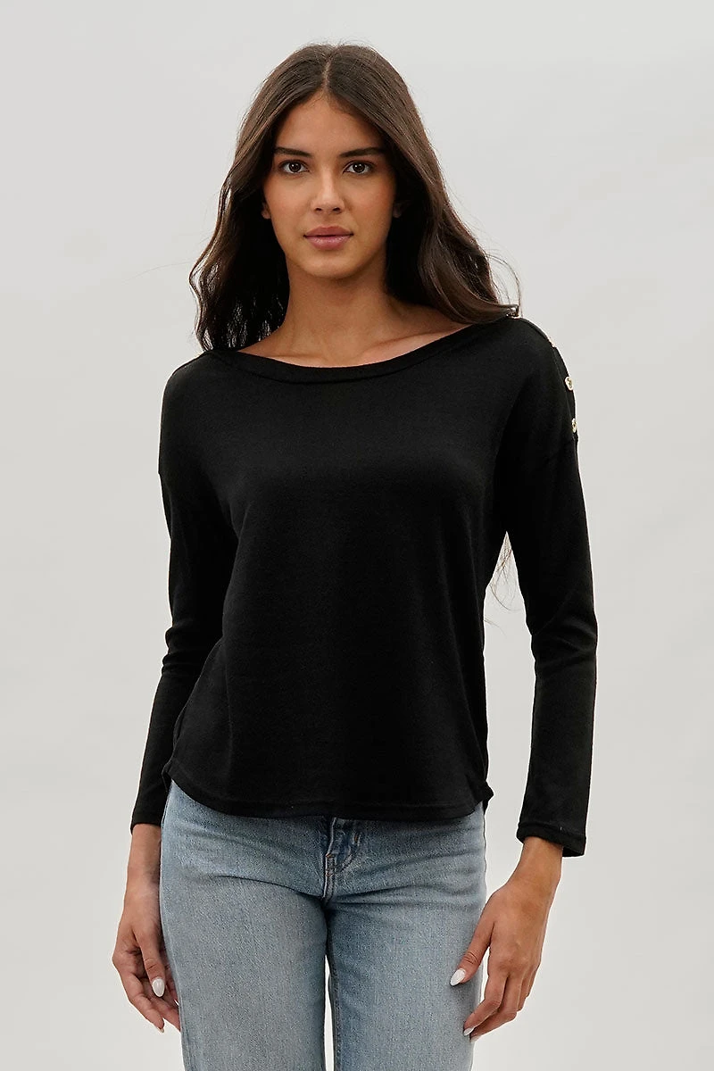 International INC Company Boat Neck Button Detail Pullover Sweater