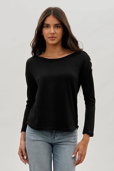 International INC Company Boat Neck Button Detail Pullover Sweater