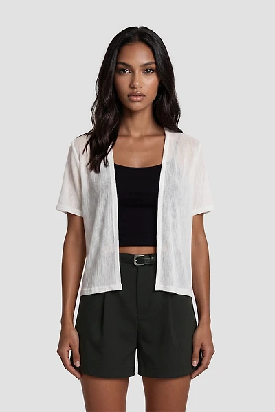 Short Sleeve Open Mesh Cardigan