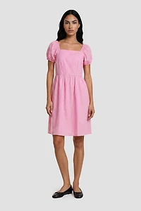 Bell Sleeve Square Neck Day Dress - Pink