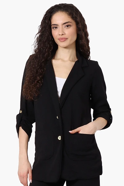 Majora Roll Up Sleeve Two Button Blazer - Black