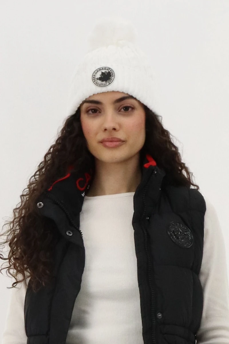 Gloves and Cable Knit Hat - White