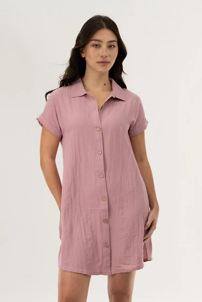 Button Up Short Sleeve Day Dress