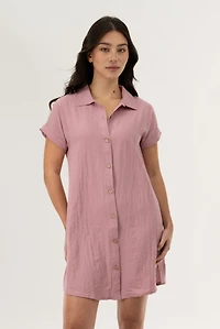 Button Up Short Sleeve Day Dress