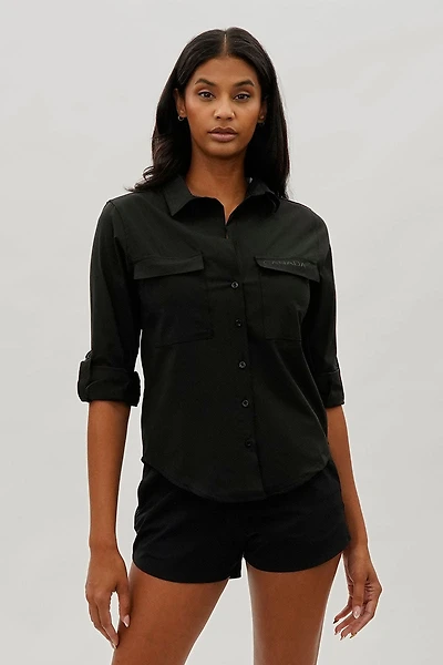 Canada Weather Gear Button Up Ripstop Utility Shirt