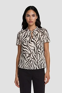 Short Sleeve Ruffle Neck Top - White