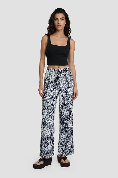 Flower Print Pants With Drawstring - Multi