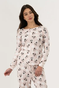 Long Sleeve Dog Print Pajama Top - Pink