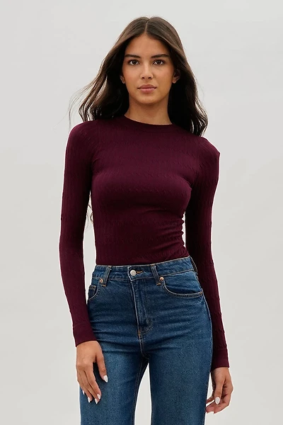 Ribbed Crewneck Long Sleeve Top