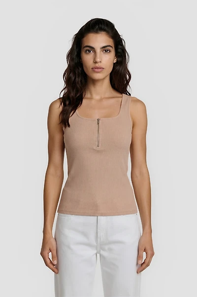 Half Zip Square Neck Tank Top