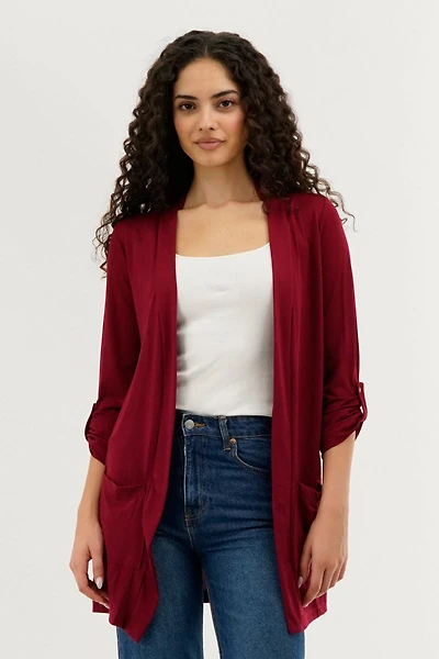 Roll Up Sleeve Wrap Cardigan